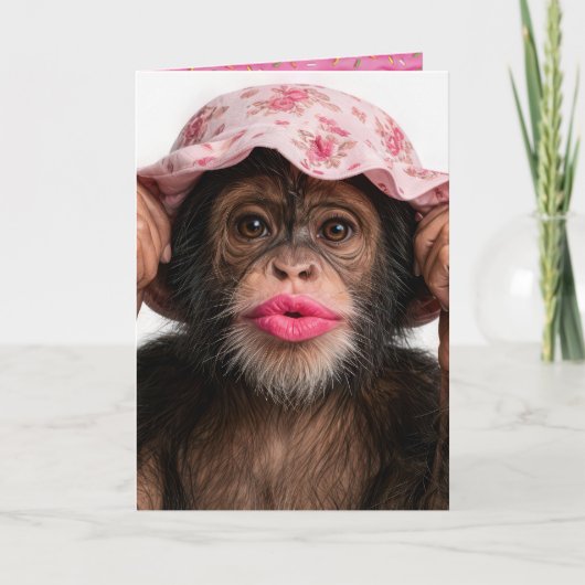 Geburtstags-Schimpanse mit rosa Lippenstift Karte (Vorderseite)