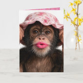 Geburtstags-Schimpanse mit rosa Lippenstift Karte (Gelbe Blume)