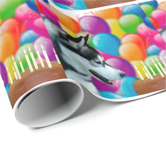 Geburtstags-Schlittenhund Geschenkpapier (Rolleneckpunkt)