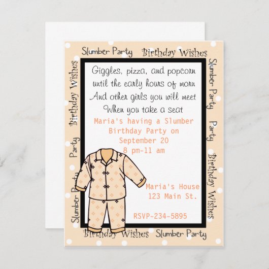 Geburtstags-Schlummer-Party Einladung (Vorne/Hinten)