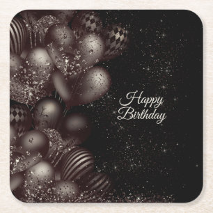 Geburtstags-Schwarze-Glitter-Ballons-Funkel-Party Rechteckiger Pappuntersetzer