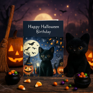 Geburtstags-Schwarze-Katze-Halloween Karte