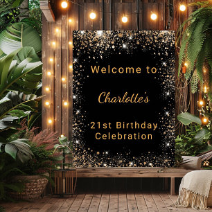 Geburtstags schwarzer Gold Glitterstaub Name Glam Poster