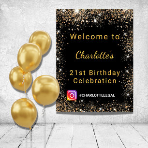 Geburtstags schwarzes Gold Glitter Instagram Willk Poster