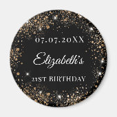 Geburtstags-Schwarzgold-Glitter-Name-Datum Magnet (Vorne)