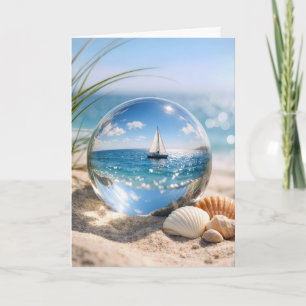 Geburtstags-Segelboot-Reflexion in Glassphäre Karte