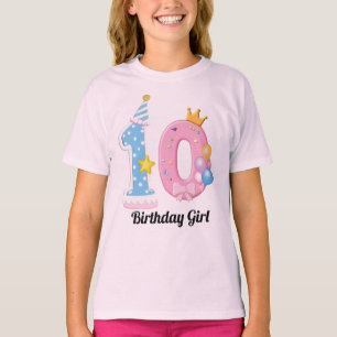 Geburtstags-Shirt für Mädchen Nummer 10 Rosa Donut T-Shirt