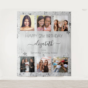 Geburtstags-Silber-Fotocollage beste Freunde Wandteppich