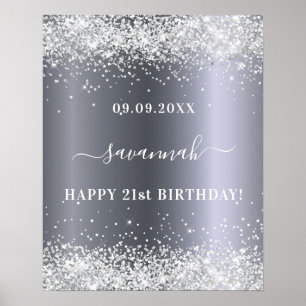 Geburtstags-Silber-Glitter-Name-Party-Willkommen Poster