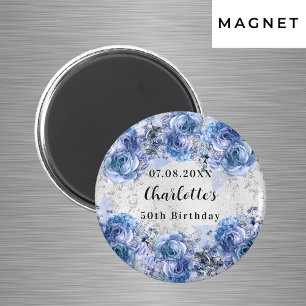 Geburtstags-Silberblaue Blumen Save-the-Date Magnet
