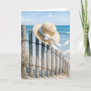 Geburtstags-Sommer-Strohhut am Strandzaun Karte