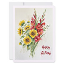 Geburtstags-Sonnenblumen-Aquarell-Blumen-Rote Glad