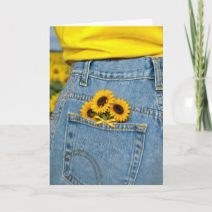 Geburtstags-Sonnenblumen in blauer Jeans-Tasche Karte
