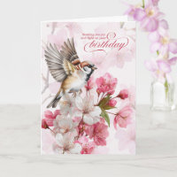 Geburtstags-Spatz und Kirschblüten Freude