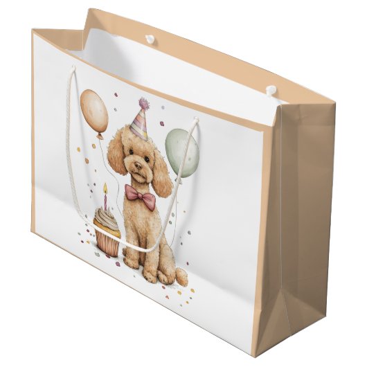 Geburtstags Standard Pudel Hund Große Geschenktüte (Vorderseite Schrägansicht)