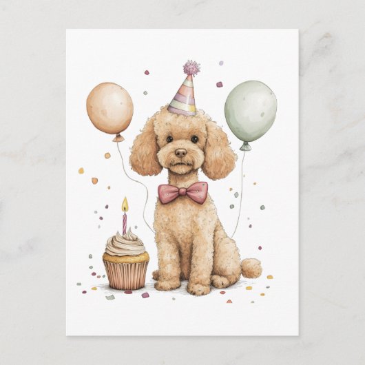 Geburtstags Standard Pudel Hund Postkarte (Vorderseite)