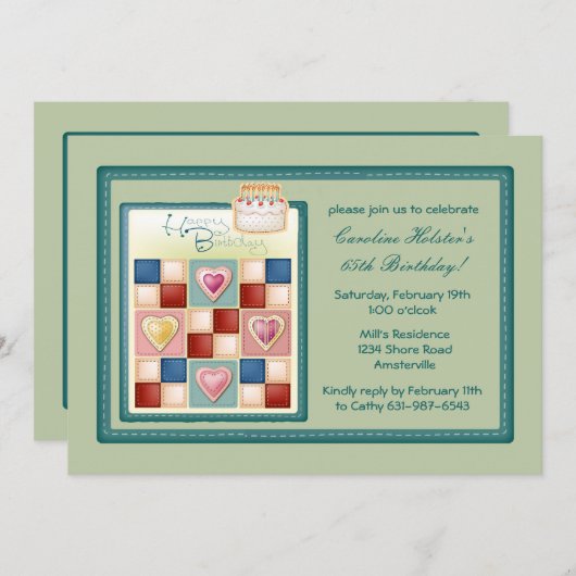 Geburtstags-Steppdecken-Einladung Einladung (Vorne/Hinten)