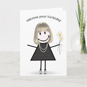 Geburtstags-Stickfigure Mädchen mit Gänseblümchen  Karte
