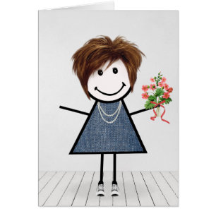 Geburtstags-Stickgirl mit Blumenstrauß