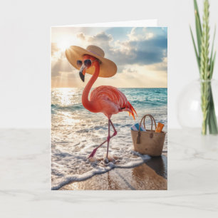 Geburtstags-Strand-Flamingo mit Sonnenbrille Karte