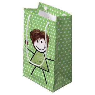 Geburtstags-Strichfigur-Mädchen auf Polka-Punkten Kleine Geschenktüte