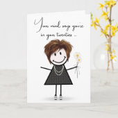 Geburtstags-Strichfigur-Mädchen mit Daisy Bouquet Karte (Gelbe Blume)