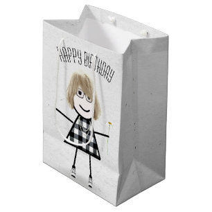 Geburtstags-Strichfigur-Mädchen mit Daisy Mittlere Geschenktüte