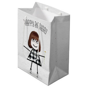Geburtstags-Strichfigur-Mädchen mit Daisy Mittlere Geschenktüte