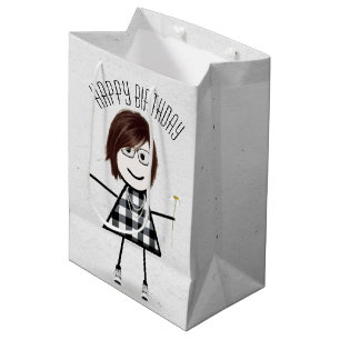 Geburtstags-Strichfigur-Mädchen mit Daisy Mittlere Geschenktüte
