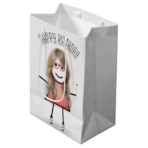Geburtstags-Strichfigur-Mädchen mit Daisy Mittlere Geschenktüte