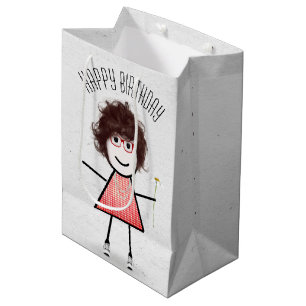Geburtstags-Strichfigur-Mädchen mit Daisy Mittlere Geschenktüte