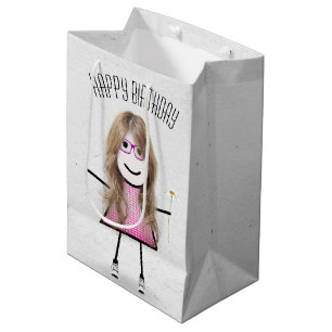 Geburtstags-Strichfigur-Mädchen mit Daisy Mittlere Geschenktüte