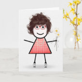 Geburtstags-Strichfigur-Mädchen mit Milchprodukten Karte (Gelbe Blume)