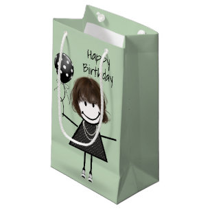 Geburtstags-Strichfigur-Mädchen mit Polka Dot Ball Kleine Geschenktüte