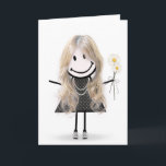 Geburtstags-Strichmännchen Girl for Friend Karte<br><div class="desc">Niedliches Strichmännchen mit Haar,  Sneakers,  Polka Dot Kleid,  Perlenhalskette und stumpfes Bouquet auf Weiß.</div>