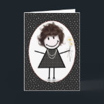 Geburtstags-Strichmännchen Girl for Friend Karte<br><div class="desc">Niedliches Strichmännchen mit Haar,  Sneakers,  Polka Dot Kleid,  Perlenhalskette und stumpfes Bouquet auf schwarz-weißem Polka Dot Hintergrund.</div>