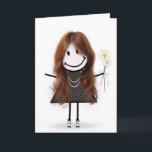 Geburtstags-Strichmännchen Girl for Friend Karte<br><div class="desc">Niedliches Strichmännchen mit Haar,  Sneakers,  Polka Dot Kleid,  Perlenhalskette und stumpfes Bouquet auf Weiß.</div>