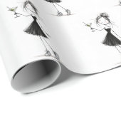 Geburtstags-Strichmännchen-Mädchen mit Martini Geschenkpapier (Rolleneckpunkt)