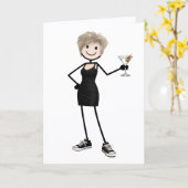 Geburtstags-Strichmännchen-Mädchen mit Martini Karte (Gelbe Blume)