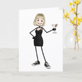 Geburtstags-Strichmännchen-Mädchen mit Martini Karte (Gelbe Blume)