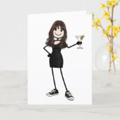 Geburtstags-Strichmännchen-Mädchen mit Martini Karte (Gelbe Blume)