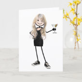 Geburtstags-Strichmännchen-Mädchen mit Martini Karte (Gelbe Blume)