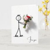 Geburtstags-Strichmännchen mit Rosenstrauß Karte (Gelbe Blume)