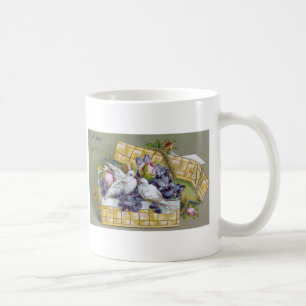 Geburtstags-Taube und -Korb Vintage-Postkarte Kaffeetasse