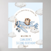 Geburtstags-Teddybär-Flugzeug-Willkommensschild Poster (Vorne)