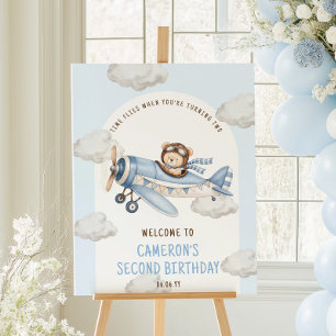 Geburtstags-Teddybär-Flugzeug-Willkommensschild Poster