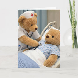 Geburtstags-Teddybär im Krankenpfleger-Outfit mit Karte