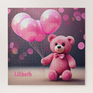 Geburtstags-Teddybär mit rosa Luftballons personal Puzzle