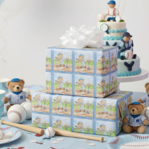 Geburtstags-Tee-Ball-Teddybär-Baseball-Aquarell Geschenkpapier