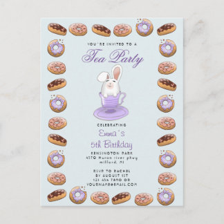 Geburtstags-Tee-Party einladen Bunny und Donuts Postkarte
